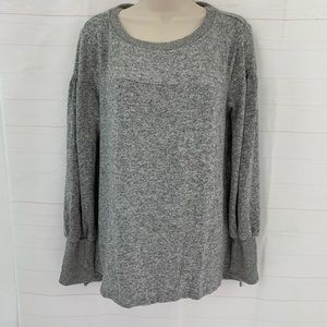Gibson M Gray Puff Ruched Sleeve Pullover Sweater